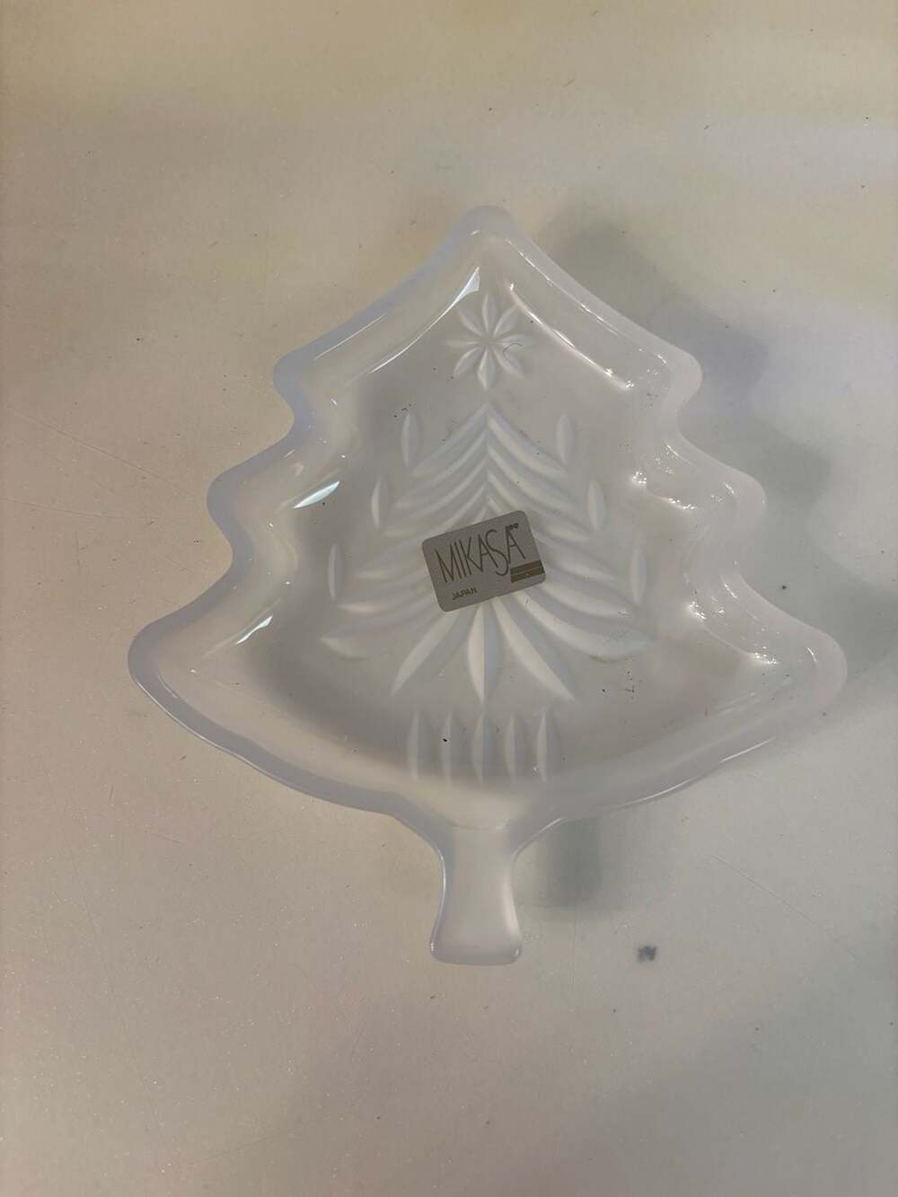 Vintage Mikasa Yuletide Tree Frost Glass Candy Dish, Japan